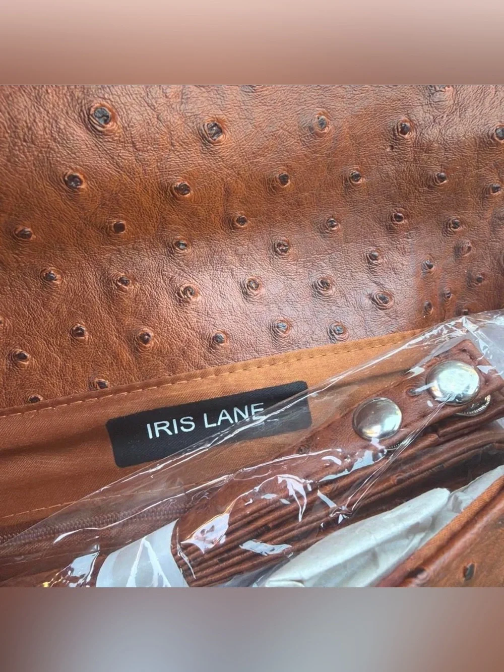 Vintage Iris Lane  Boho Feather Embellished Brown Clutch with Turquoise Accents